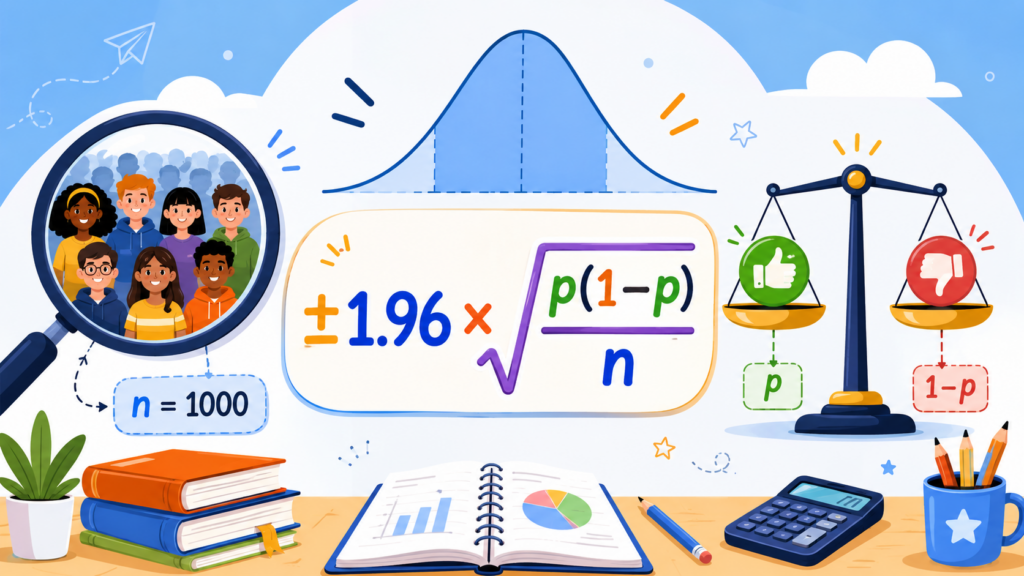 標本誤差の計算式を世界一わかりやすく解説！ルートや1.96の意味が直感でわかる