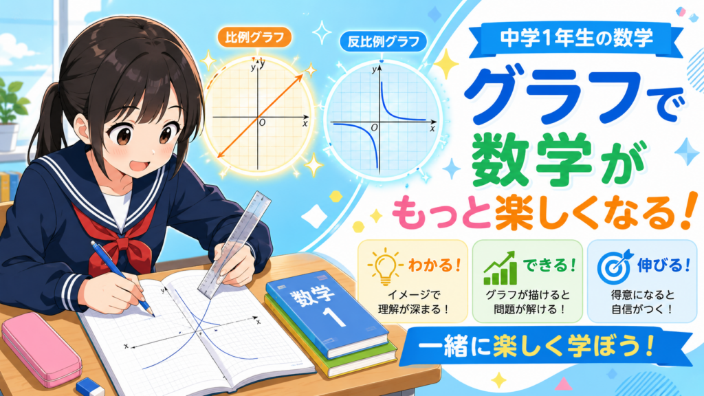 【中1数学】比例・反比例のグラフの描き方！反比例の曲線コツも解説