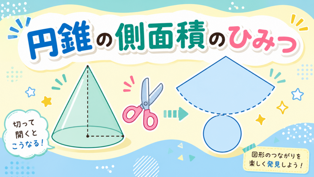 【中学生向け】円錐の側面積の公式「母線×半径×π」の理由をわかりやすく証明！丸暗記は不要！
