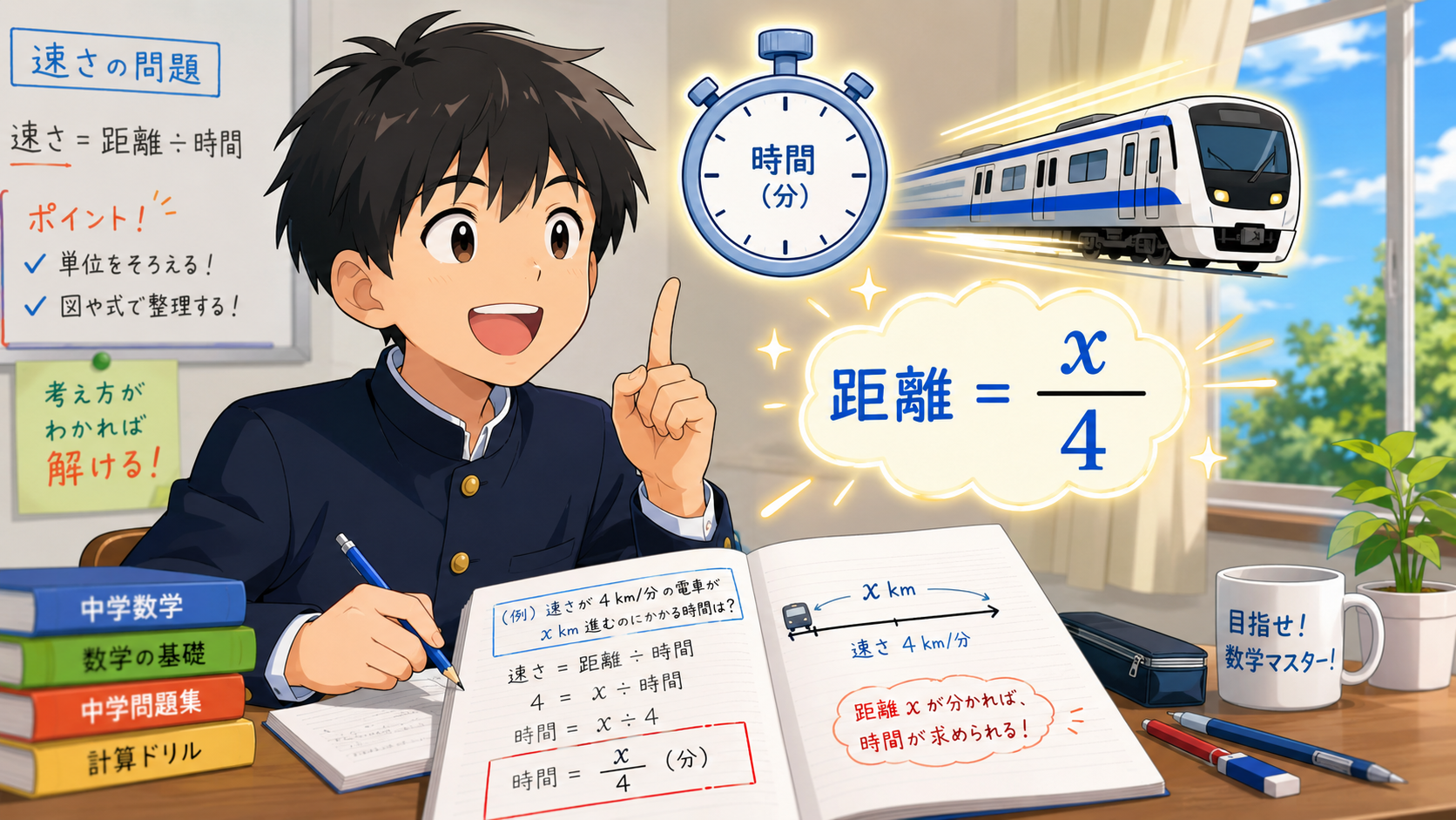 【中1数学】方程式の速さ・みはじ問題で式が立てられない原因と教え方