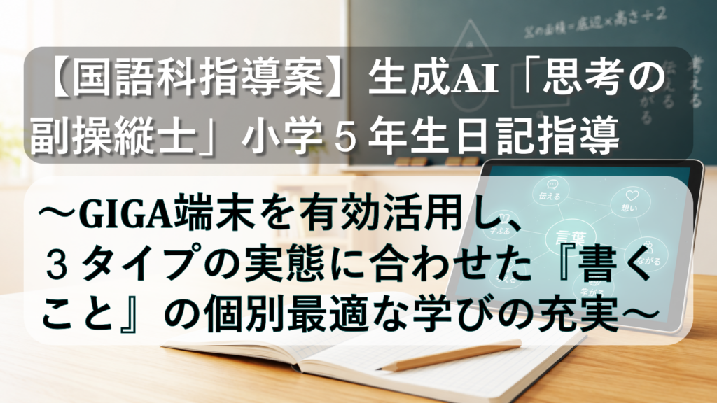 【国語科指導案】生成AIを「思考の副操縦士」にする小学5年生の日記指導〜GIGA端末を有効活用し、3タイプの実態に合わせた『書くこと』の個別最適な学びの充実〜