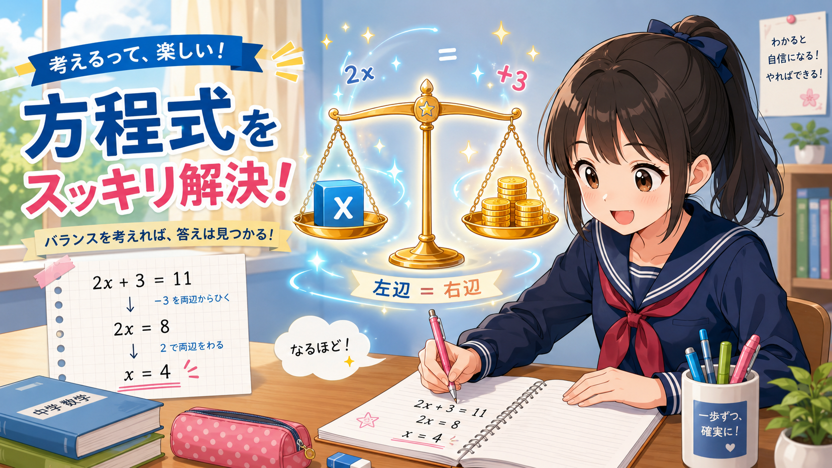 【中1数学】方程式の移項で符号を変え忘れる原因は？天秤で分かる教え方